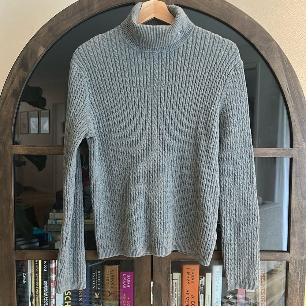 Ralph Lauren Cable Knit Turtleneck Gray Sweater Size XL
